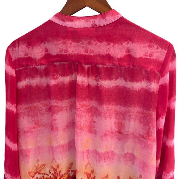 Chico's Women's Sheer Tunic Blouse Size 2 Large Mandarin Collar Button-Up Pink - Picture 5 of 7